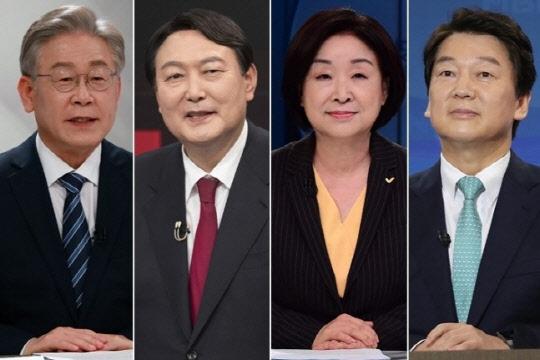 이재명(왼쪽부터) 민주당 후보, 윤석열 국민의힘 후보, 심상정 정의당 후보, 안철수 국민의당 후보. 국회사진기자단=연합뉴스